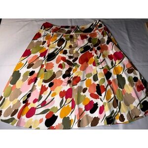 Talbots Floral A-Line Skirt Size 12 Stretch Button Front Preppy Cottagecore